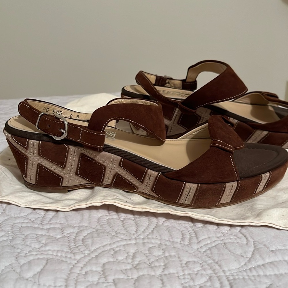 Ferragamo patterned suede wedge sandals